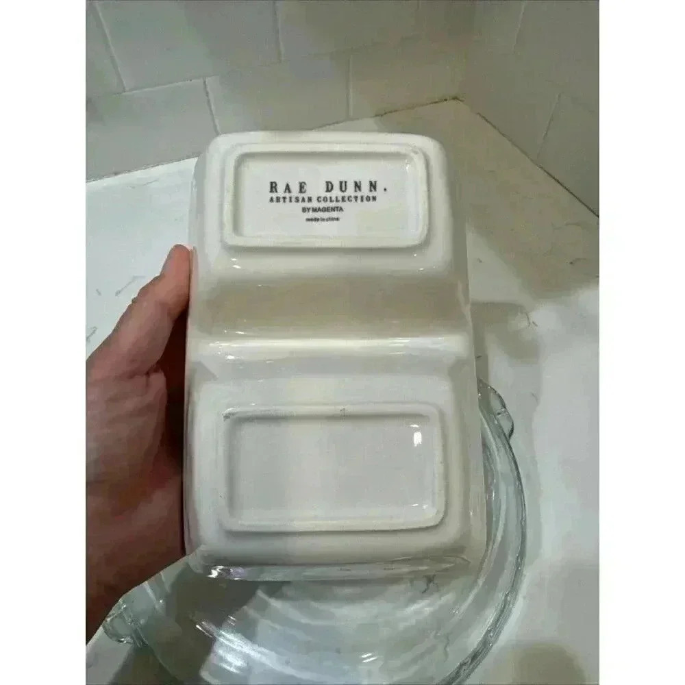 Rae Dunn SET GOALS TAKE ACTION Divided Serving Dish Artisan Magenta 8x5 - Picture 5 of 11